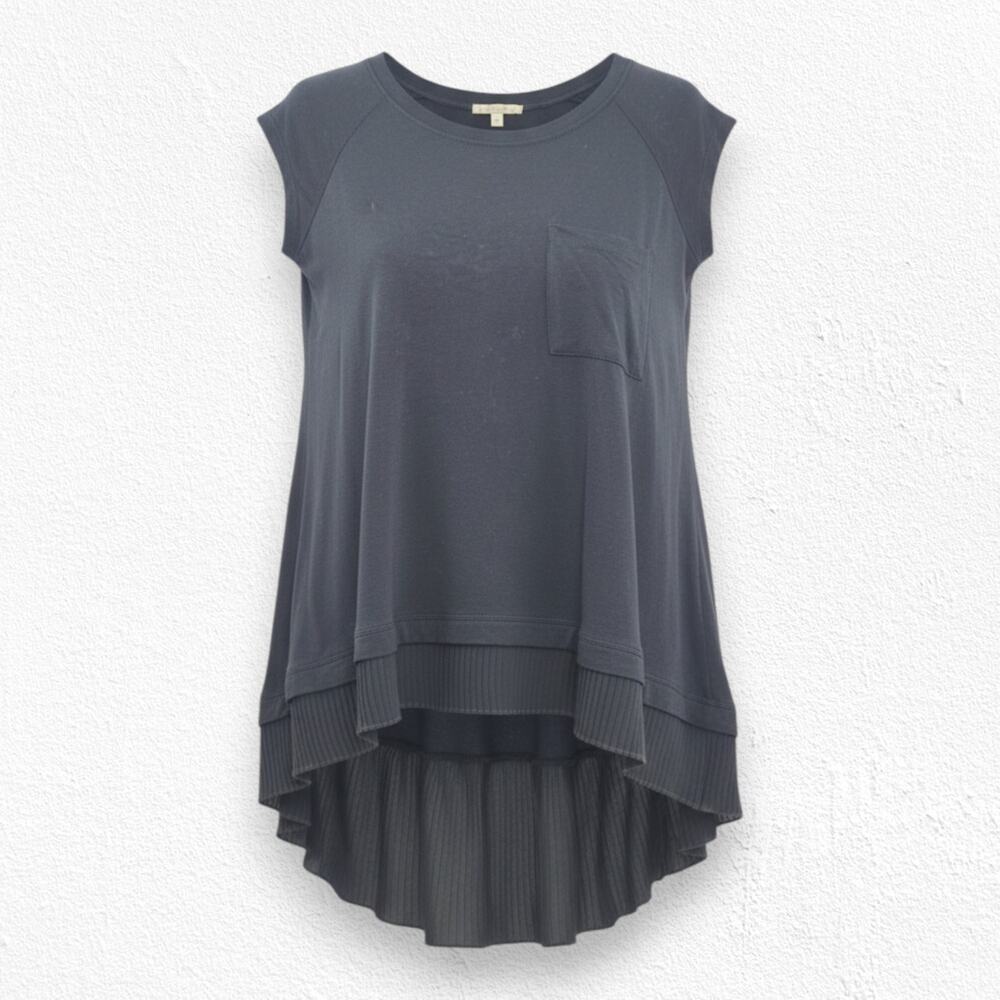 Bordeaux Black High Low Chiffon Hem Pocket Modern Minimal Tunic Top Size Small